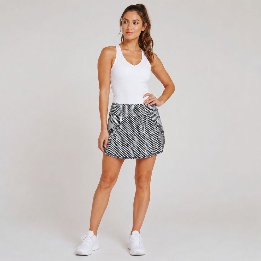 Lucky In Love Tennis Golf Skort Womens M Navy White Geometric Athletic Skirt